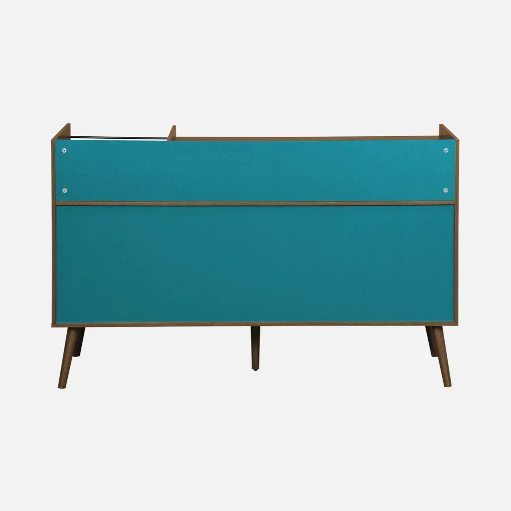 Meuble rangement vinyle XL rétro bois orange 130 cm 8 casiers