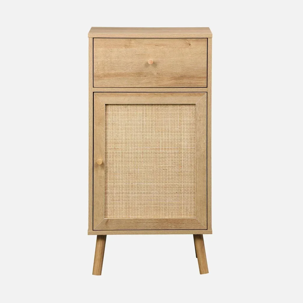 Meuble salle de bain bois cannage bohème vintage rangement