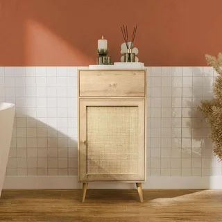 Meuble salle de bain bois cannage bohème vintage rangement
