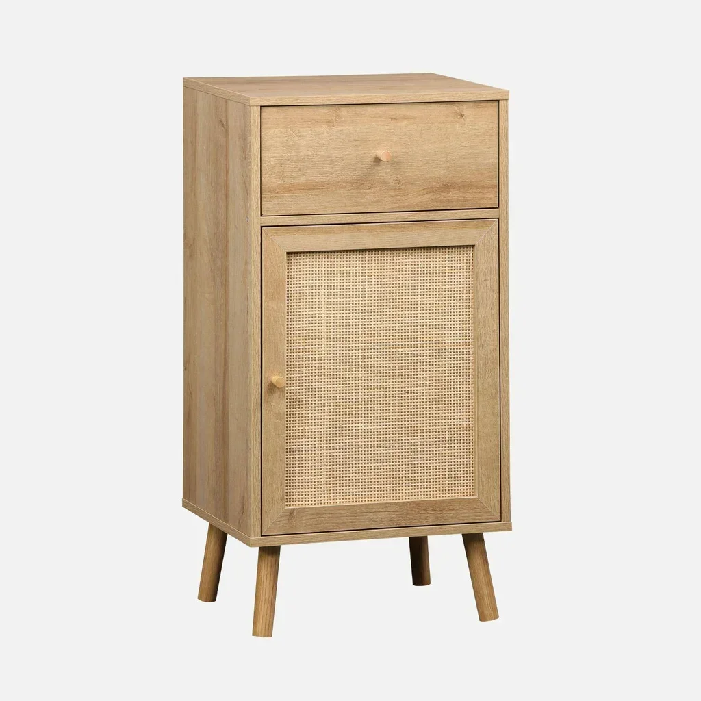 Meuble salle de bain bois cannage bohème vintage rangement