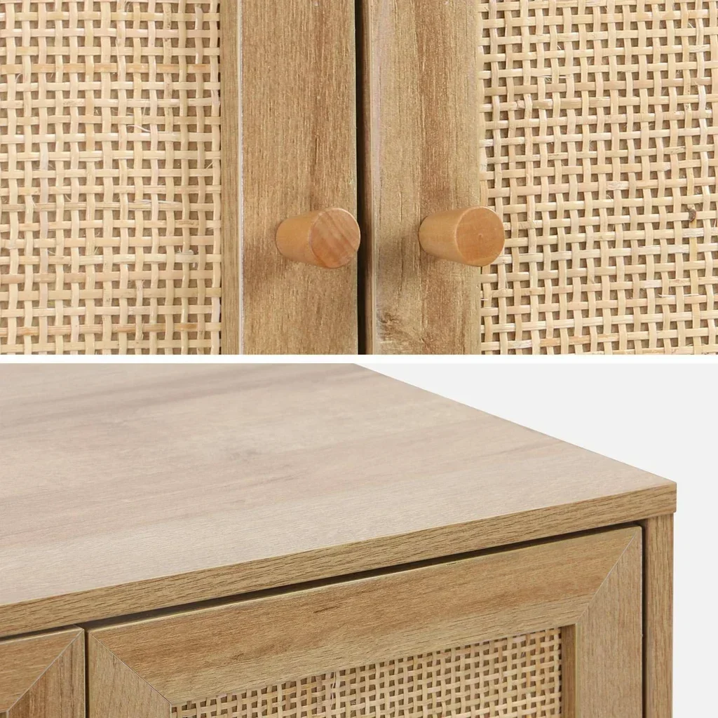 Mobile sottolavabo legno rattan naturale stile boho vintage