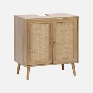 Mobile sottolavabo legno rattan naturale stile boho vintage