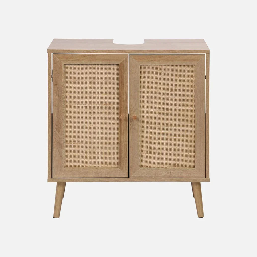 Mobile sottolavabo legno rattan naturale stile boho vintage