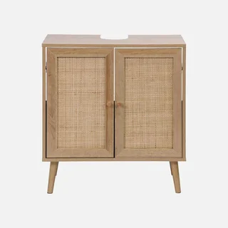 Mobile sottolavabo legno rattan naturale stile boho vintage