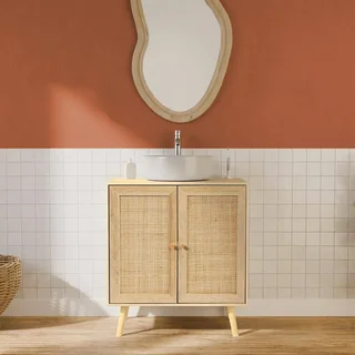 Mobile sottolavabo legno rattan naturale stile boho vintage
