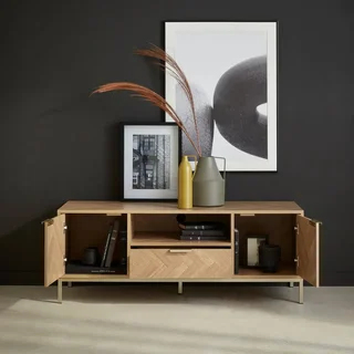 TV Stand 120 cm Wood Chevron Pattern 2 Doors 1 Drawer Budapest