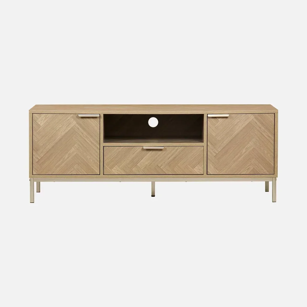 TV Stand 120 cm Wood Chevron Pattern 2 Doors 1 Drawer Budapest