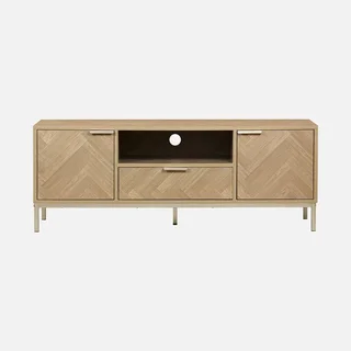 TV Stand 120 cm Wood Chevron Pattern 2 Doors 1 Drawer Budapest