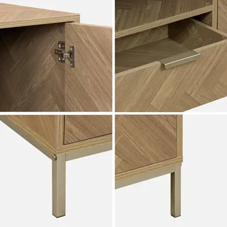 TV Stand 120 cm Wood Chevron Pattern 2 Doors 1 Drawer Budapest