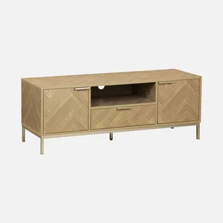 TV Stand 120 cm Wood Chevron Pattern 2 Doors 1 Drawer Budapest