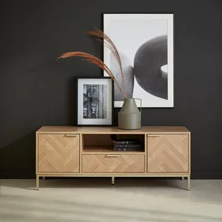 TV Stand 120 cm Wood Chevron Pattern 2 Doors 1 Drawer Budapest