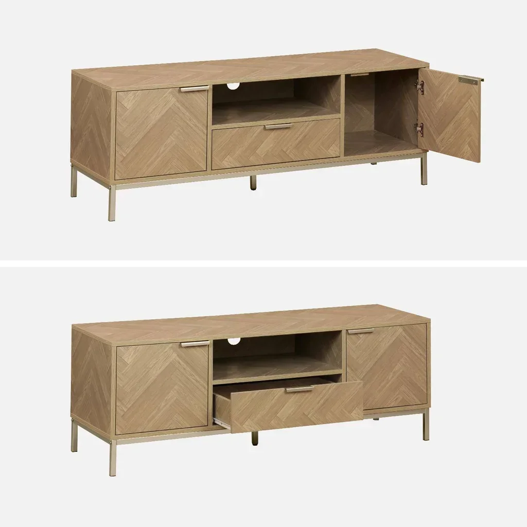 TV Stand 120 cm Wood Chevron Pattern 2 Doors 1 Drawer Budapest