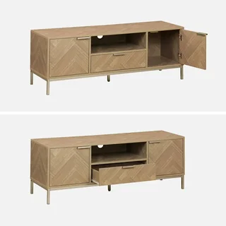 TV Stand 120 cm Wood Chevron Pattern 2 Doors 1 Drawer Budapest