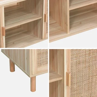 Mobile TV 120 cm Rattan Legno Vintage Camargue 2 Ante Ripostiglio