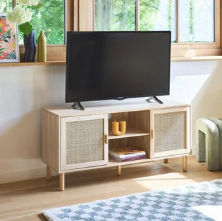 Mobile TV 120 cm Rattan Legno Vintage Camargue 2 Ante Ripostiglio