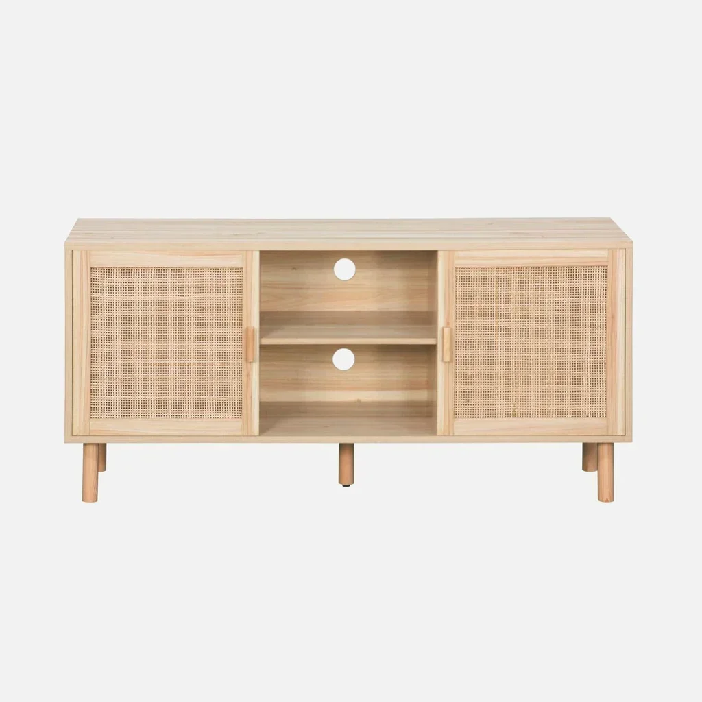 Mobile TV 120 cm Rattan Legno Vintage Camargue 2 Ante Ripostiglio