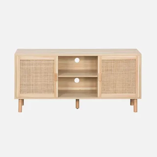 Mobile TV 120 cm Rattan Legno Vintage Camargue 2 Ante Ripostiglio