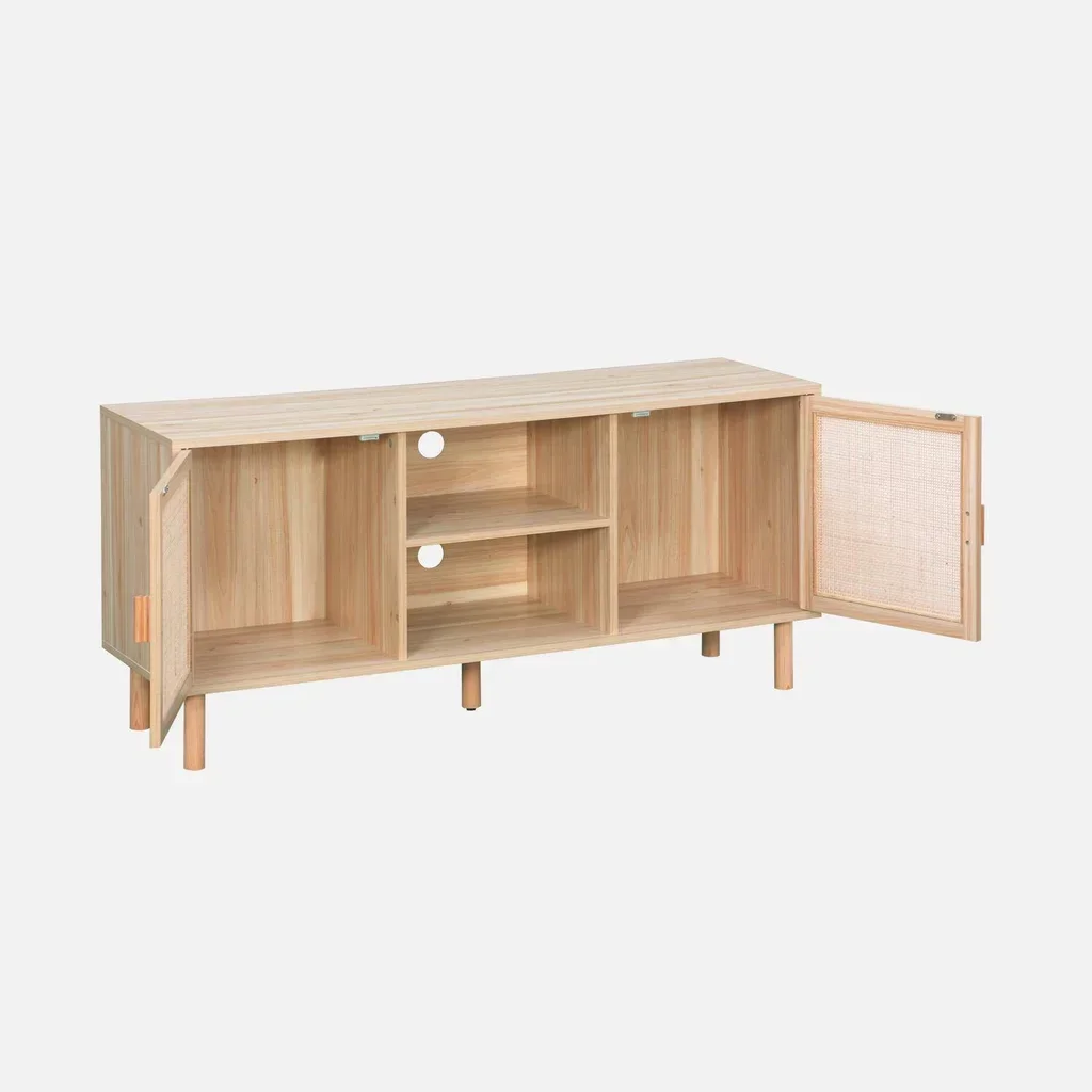 Mobile TV 120 cm Rattan Legno Vintage Camargue 2 Ante Ripostiglio