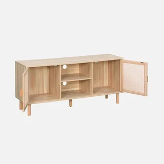 Mobile TV 120 cm Rattan Legno Vintage Camargue 2 Ante Ripostiglio