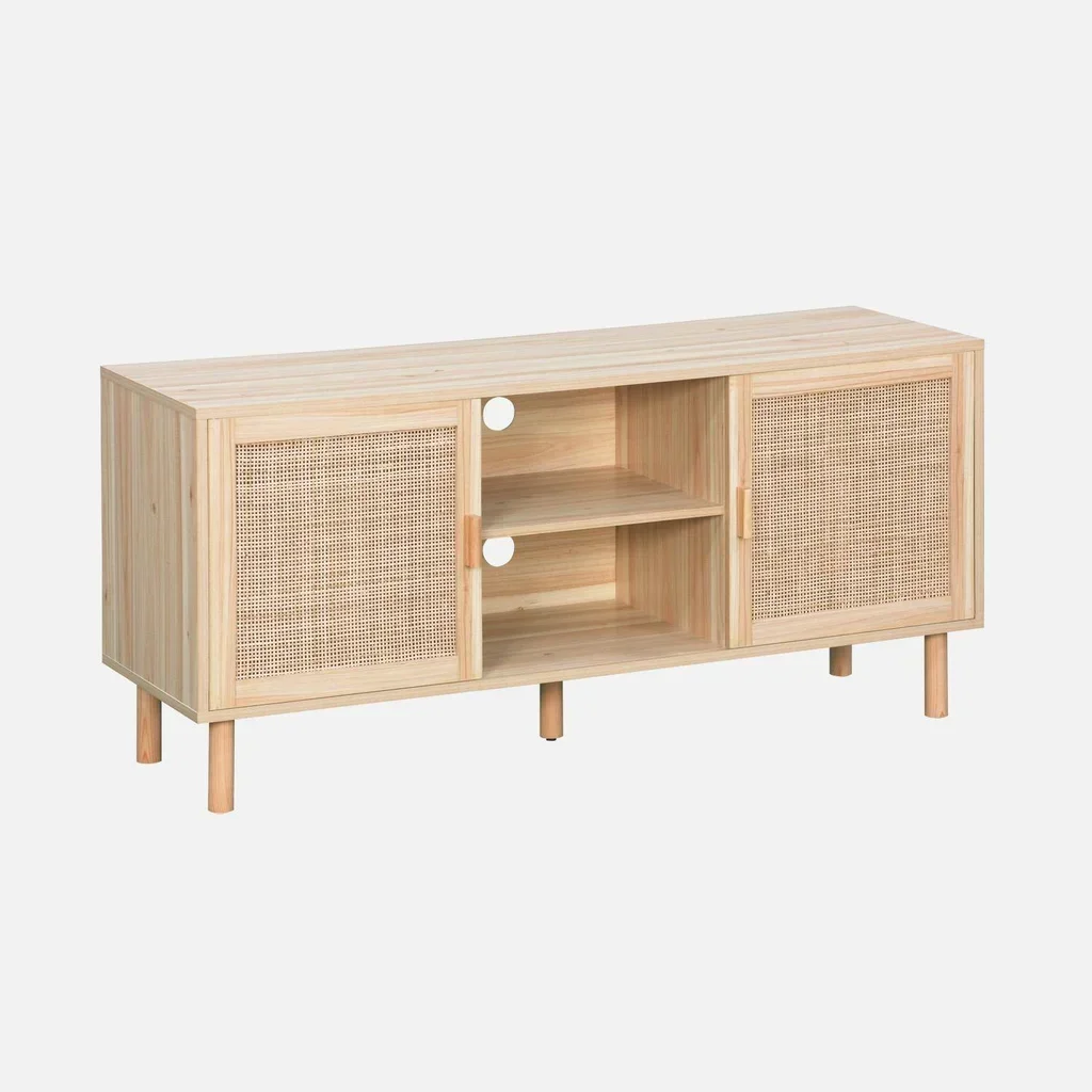 Mobile TV 120 cm Rattan Legno Vintage Camargue 2 Ante Ripostiglio