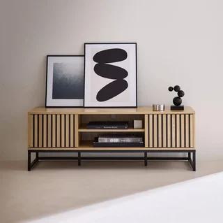 Mobile TV 120 cm 2 ante effetto legno venato e metallo nero opaco