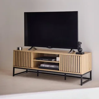 Mobile TV 120 cm 2 ante effetto legno venato e metallo nero opaco