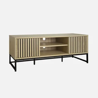 Mobile TV 120 cm 2 ante effetto legno venato e metallo nero opaco