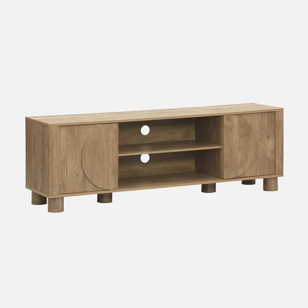 Mueble TV 155 cm 2 Puertas Reversibles Efecto Madera Mango Pondi