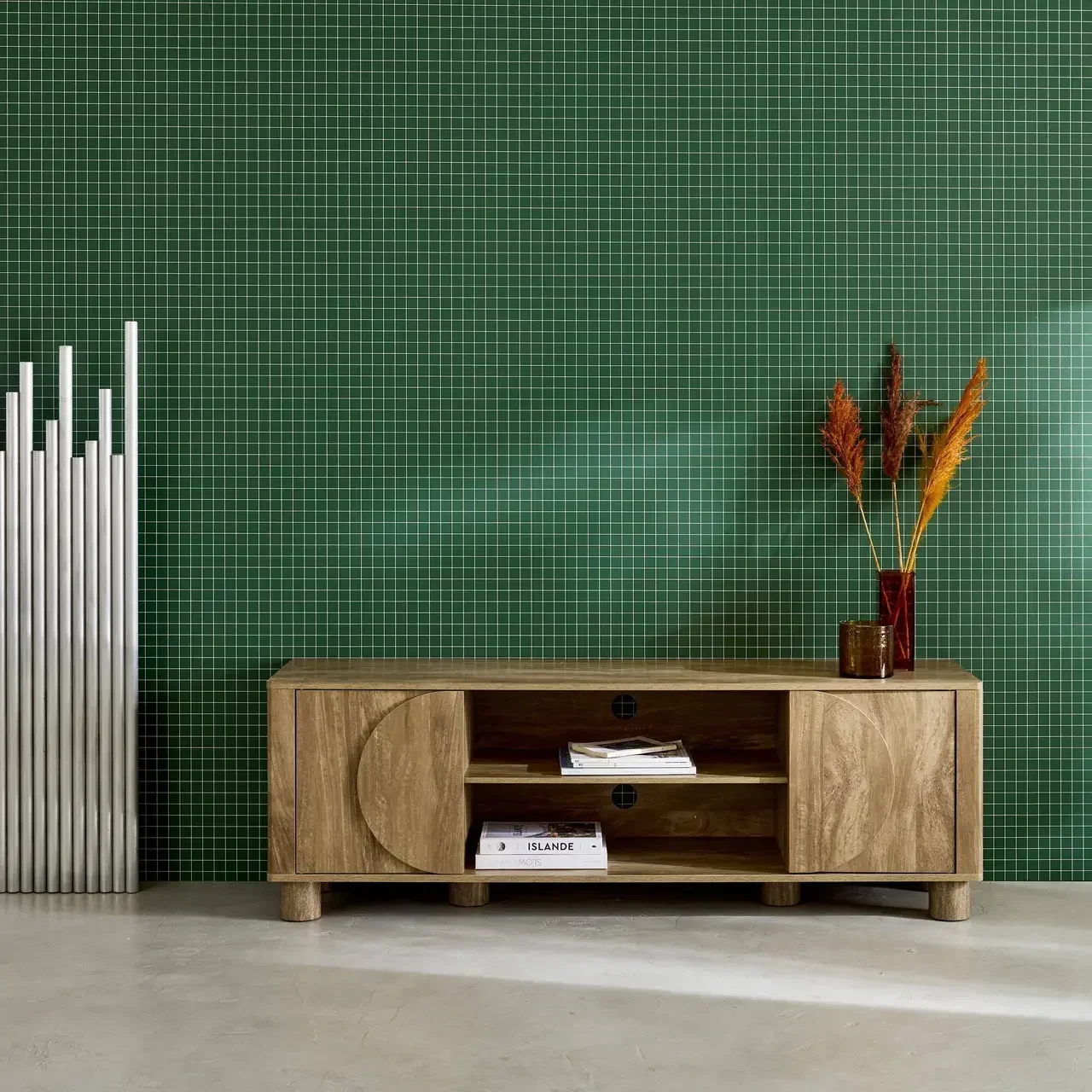 Mueble TV 155 cm 2 Puertas Reversibles Efecto Madera Mango Pondi