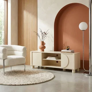 Mueble TV 155 cm 2 Puertas Reversibles Efecto Madera Mango Pondi