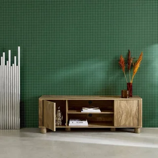 Mueble TV 155 cm 2 Puertas Reversibles Efecto Madera Mango Pondi