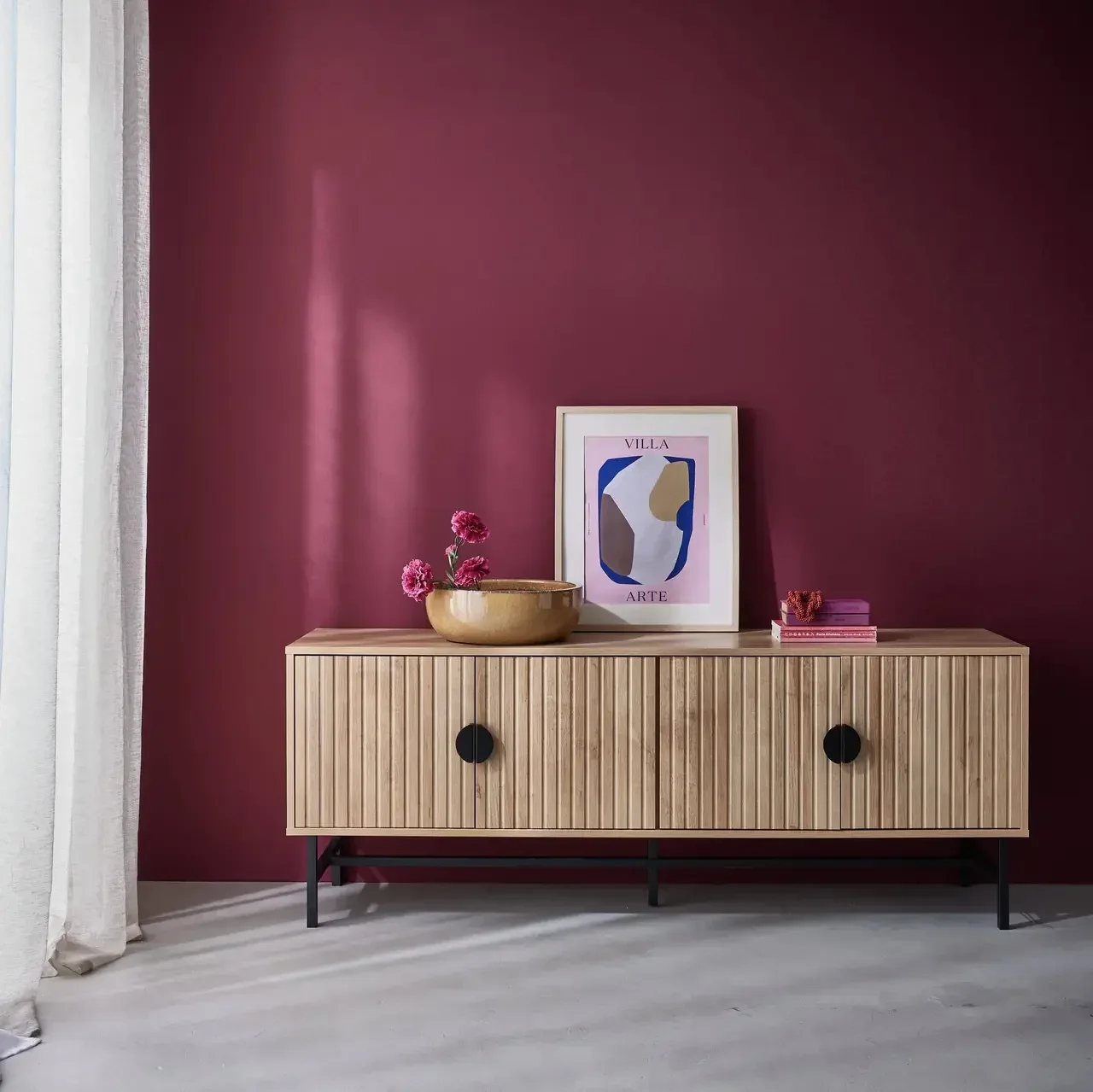 Mueble TV 4 puertas madera rayada Bazalt 157 cm