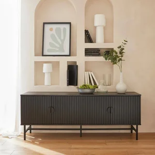 Mueble TV 4 puertas madera estriada Bazalt 157 cm diseño industrial
