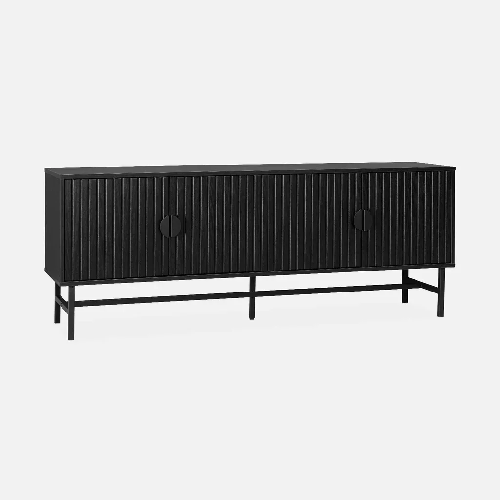 Mueble TV 4 puertas madera estriada Bazalt 157 cm diseño industrial