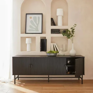 Mueble TV 4 puertas madera estriada Bazalt 157 cm diseño industrial