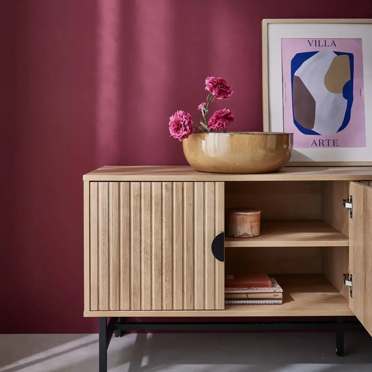 Mueble TV 4 puertas madera rayada Bazalt 157 cm