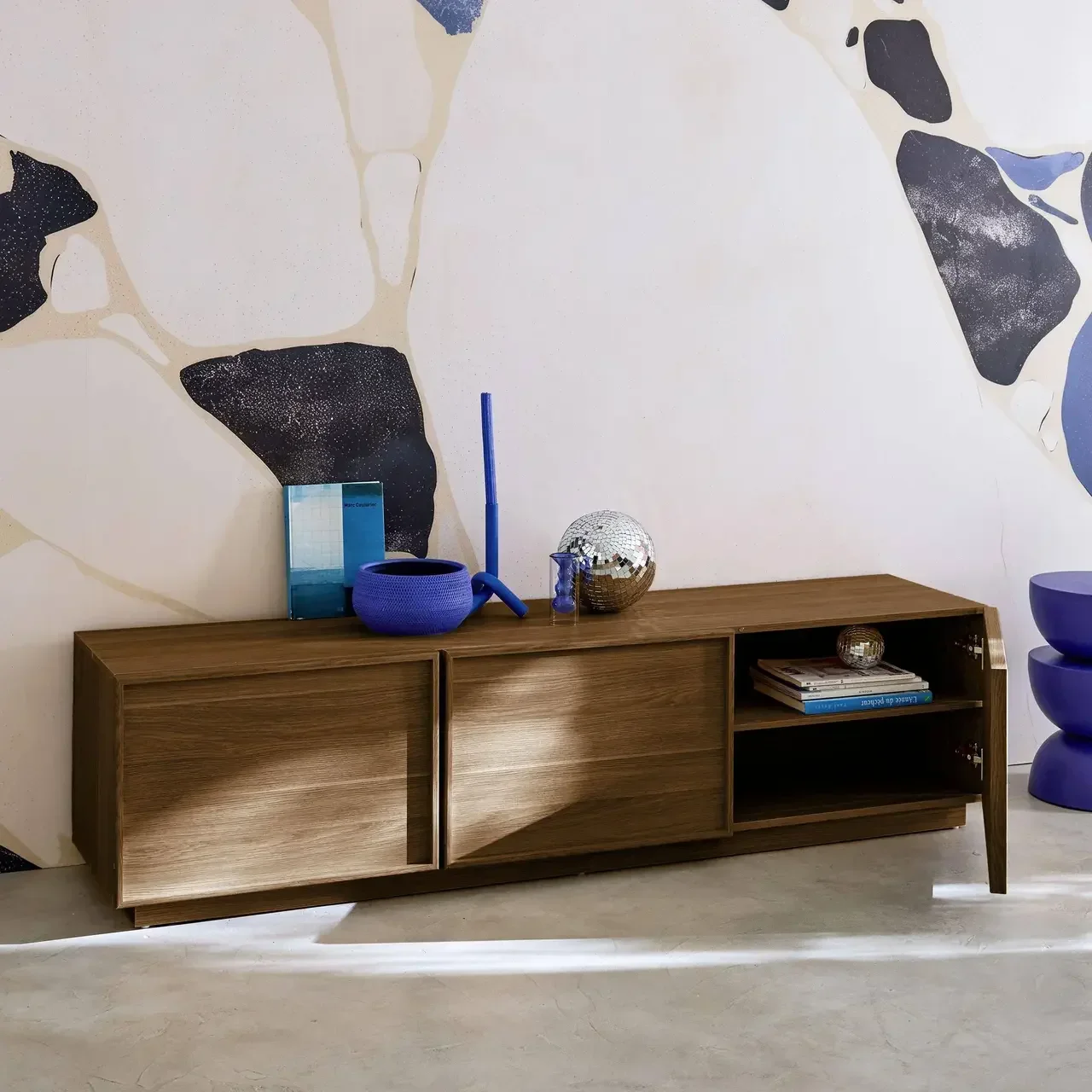 Meuble TV 180 cm 3 portes bois style scandinave Kuba