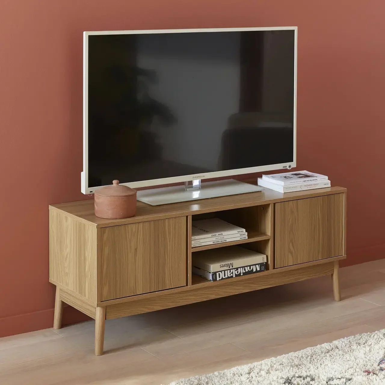 Mueble TV 2 Puertas Efecto Madera 120 cm Estilo Escandinavo Dune