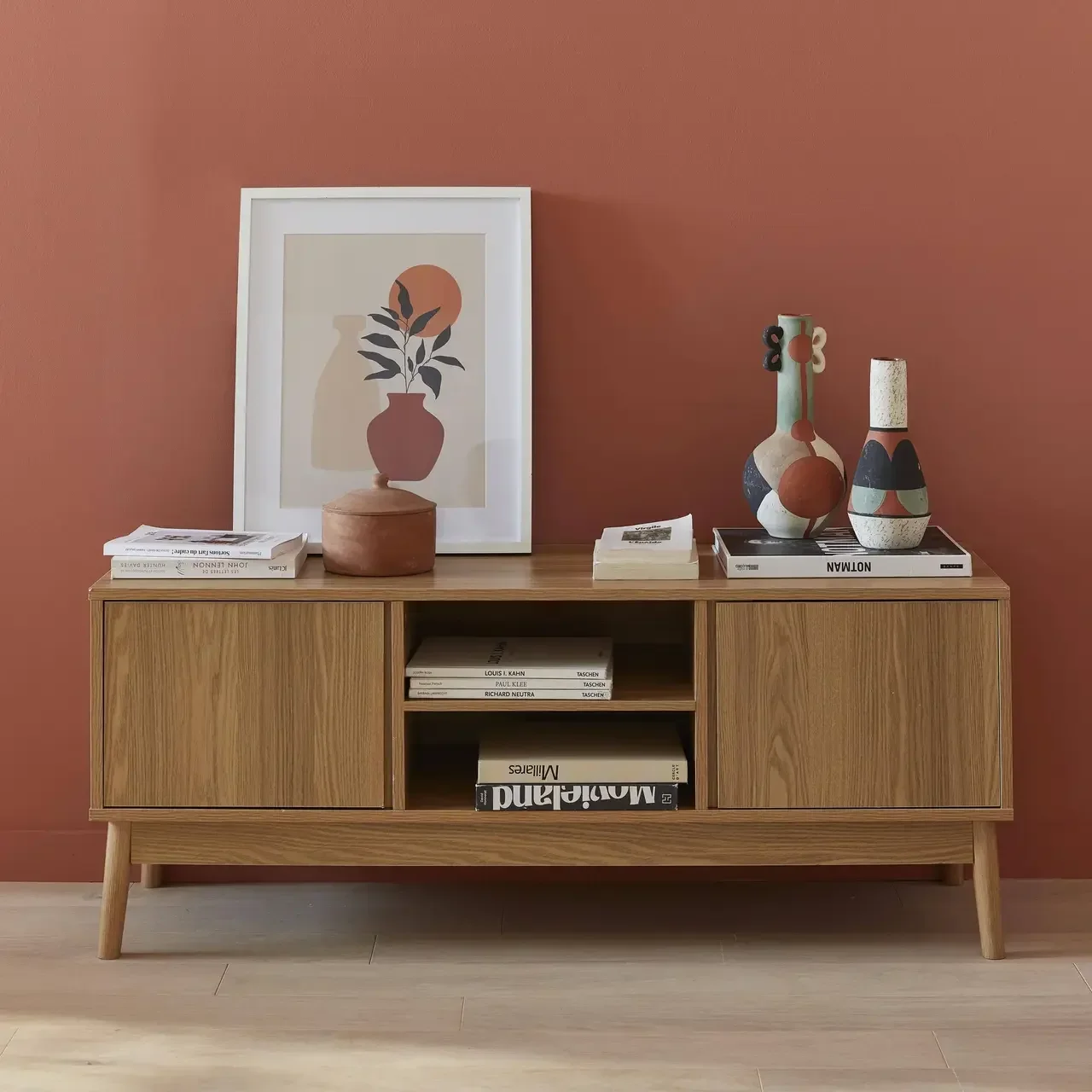 Mueble TV 2 Puertas Efecto Madera 120 cm Estilo Escandinavo Dune