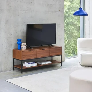 vintage TV stand 3 drawers walnut wood 130 cm living room bedroom