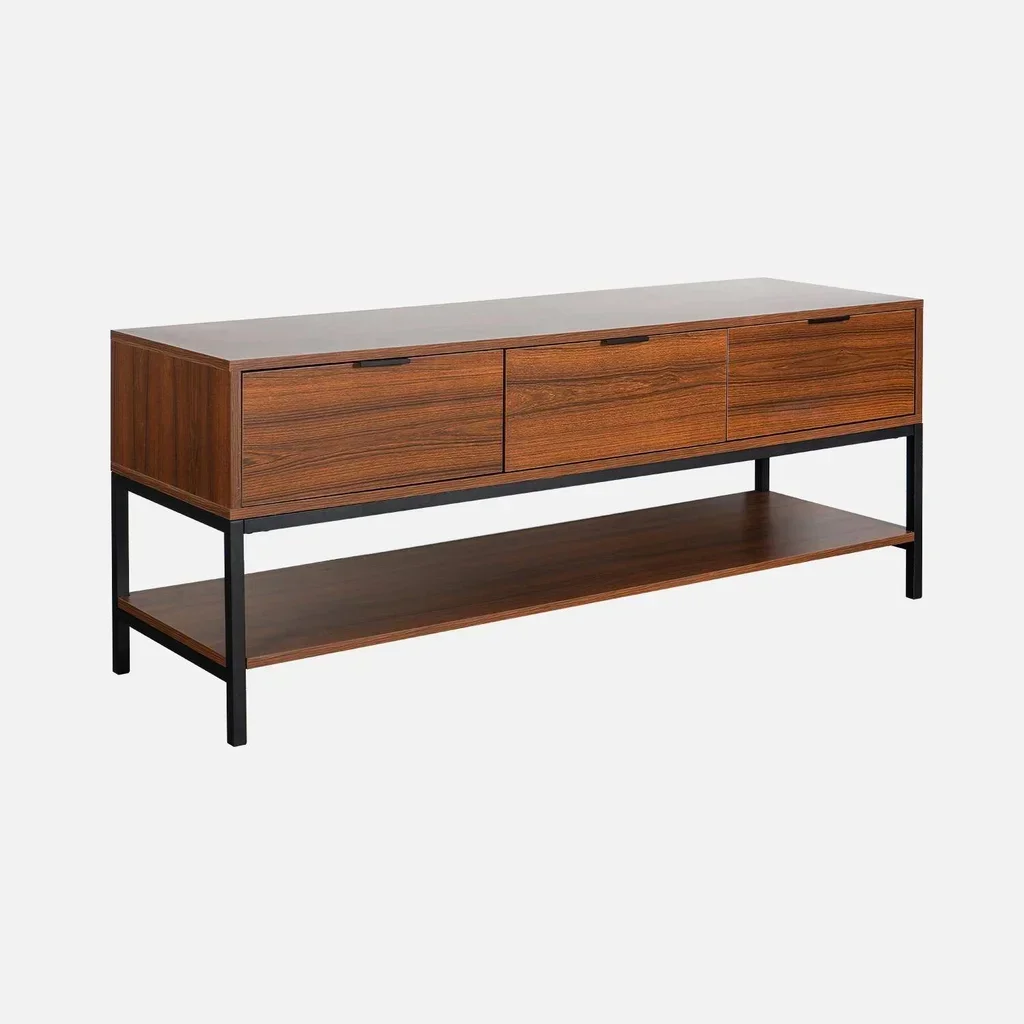 vintage TV stand 3 drawers walnut wood 130 cm living room bedroom