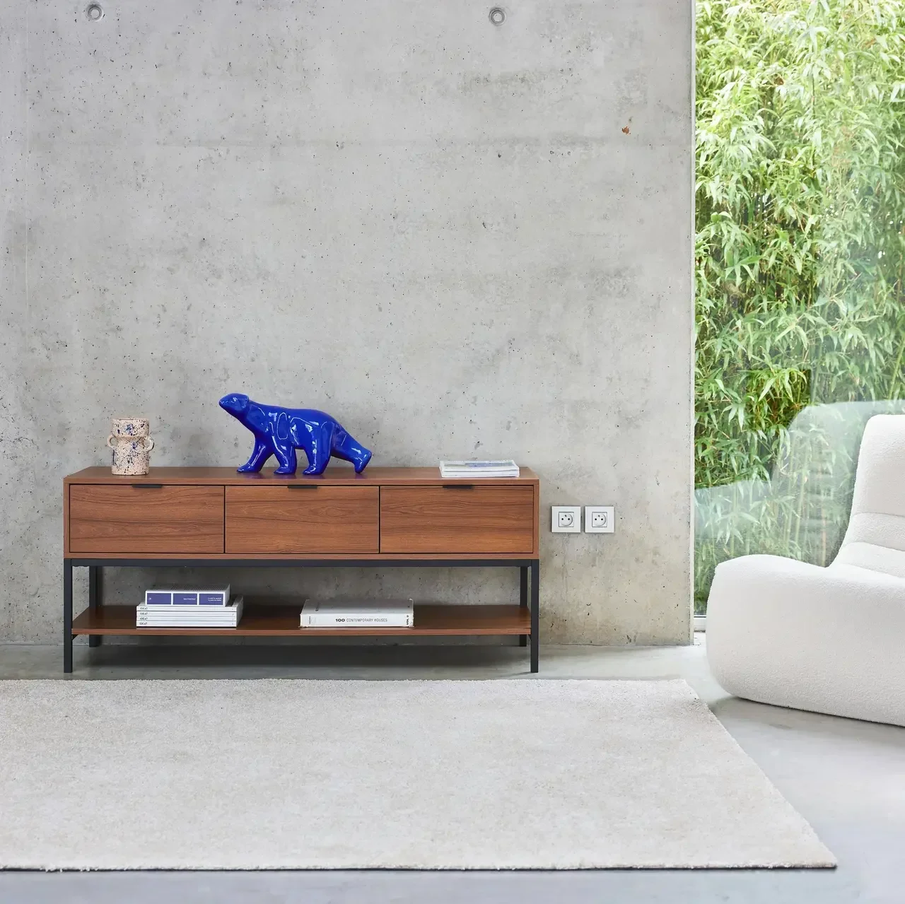 mueble TV vintage 3 cajones madera nogal 130 cm salón dormitorio