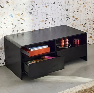 Round Wood TV Stand 2 Drawers 110 cm Black Modern Design