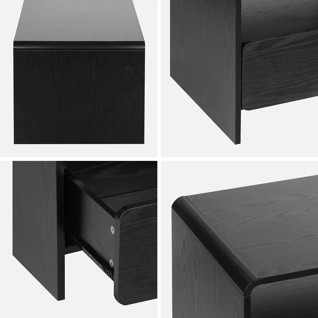 Round Wood TV Stand 2 Drawers 110 cm Black Modern Design