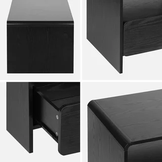 Round Wood TV Stand 2 Drawers 110 cm Black Modern Design