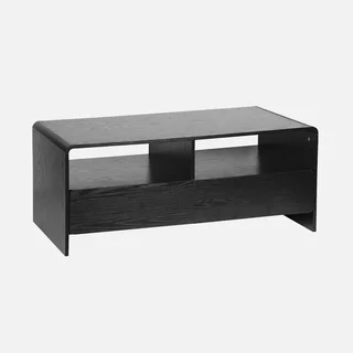 Round Wood TV Stand 2 Drawers 110 cm Black Modern Design