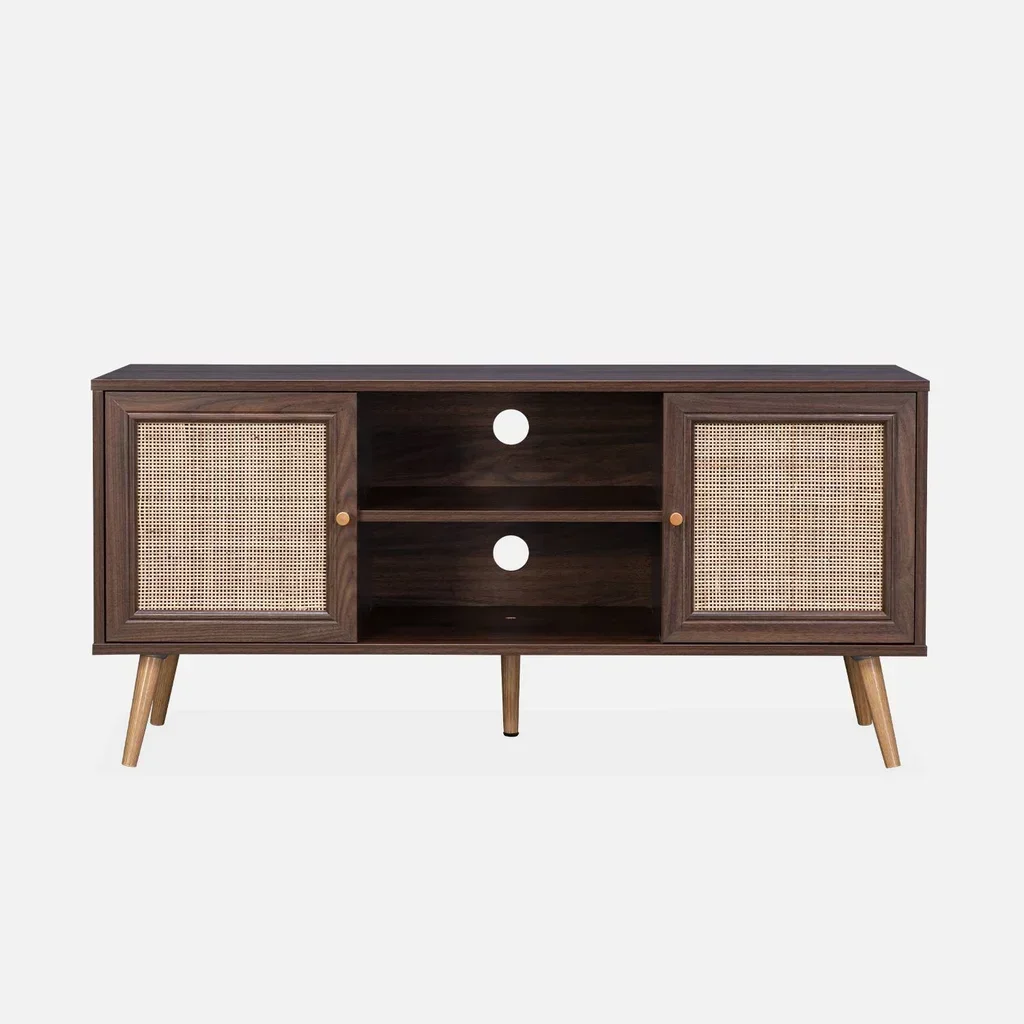 Mobile TV Scandinavo Boho Legno Rattan 2 Ante 120 cm