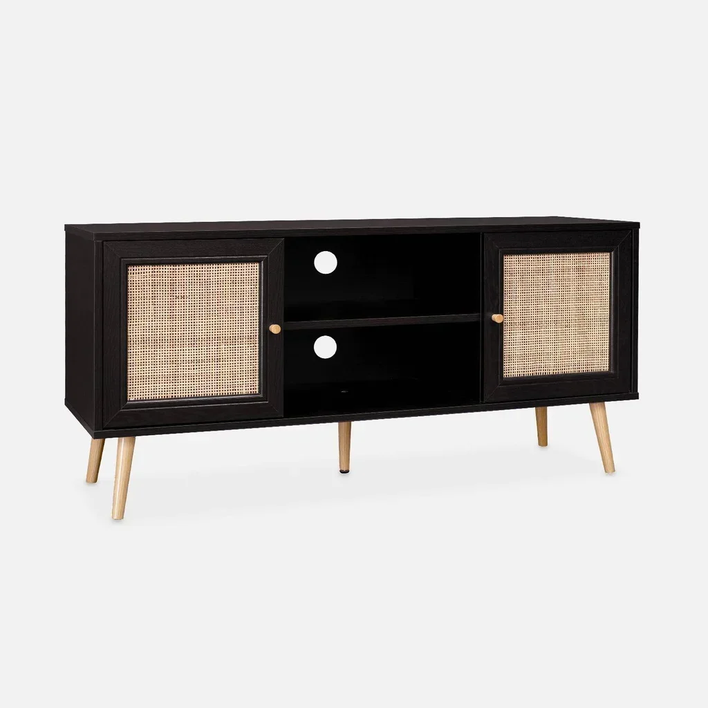 Mobile TV Scandinavo Boho Legno Rattan 2 Ante 120 cm