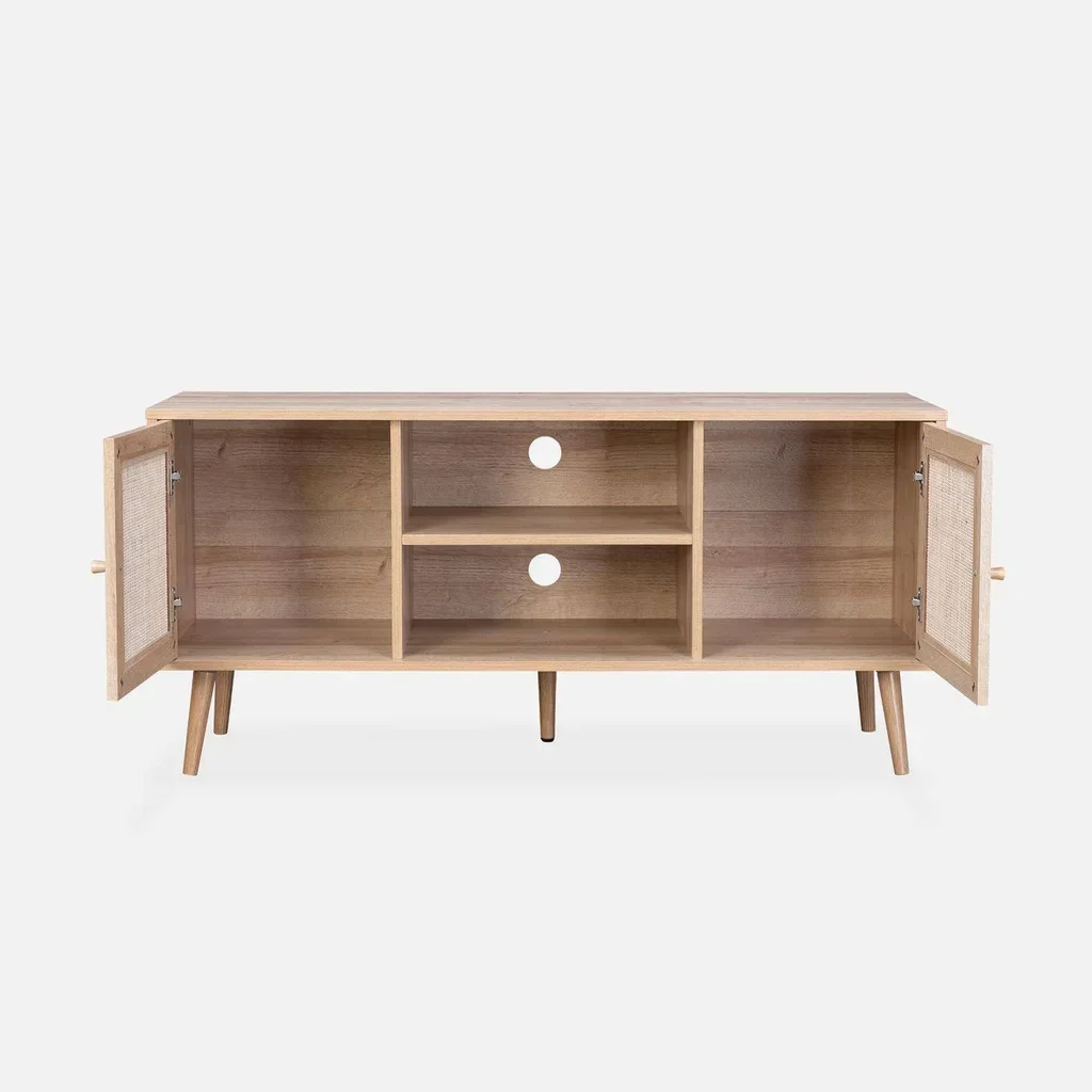 Mobile TV legno rattan 2 ante stile scandinavo vintage 120 cm