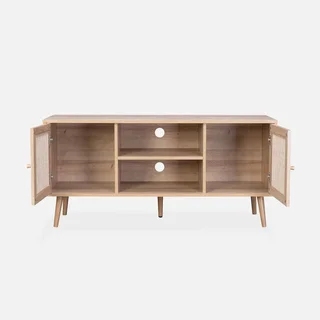 Mobile TV legno rattan 2 ante stile scandinavo vintage 120 cm